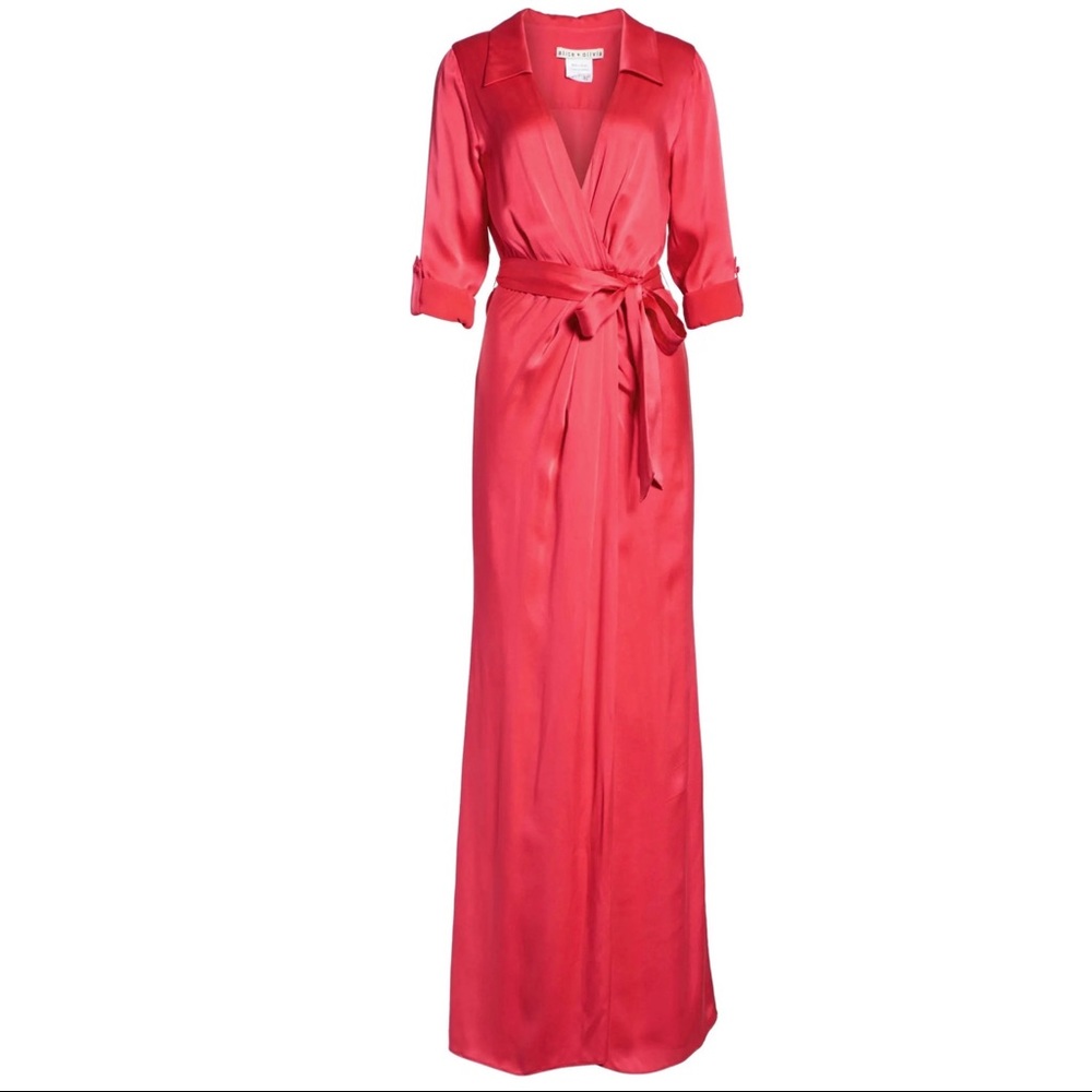 NEW ALICE + OLIVIA PINK SILK WRAP MAXI DRESS - Picture 11 of 12